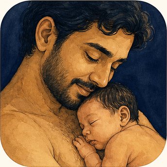 The Abbu app icon: a father holding a sleeping newborn against his chest